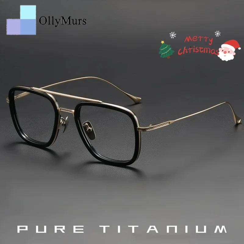 

KIZN New Luxury Pure Titanium Men's Pilot Glasses Ultralight Retro Big Size Optical Prescription Eyeglasses Frame Women 006