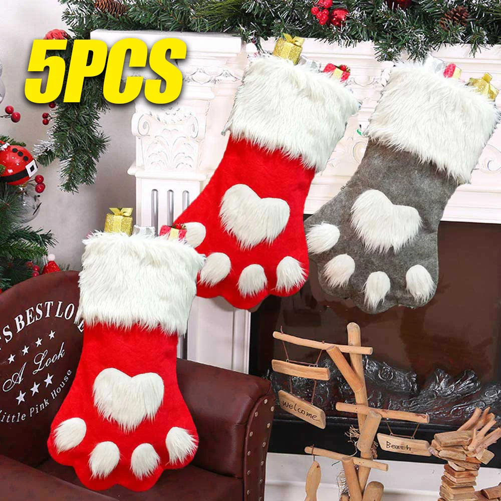 Christmas Stockings Christmas Tree Decoration Supplies Christmas Long Hair Dog Paw Socks Christmas Stocking Gift Bags