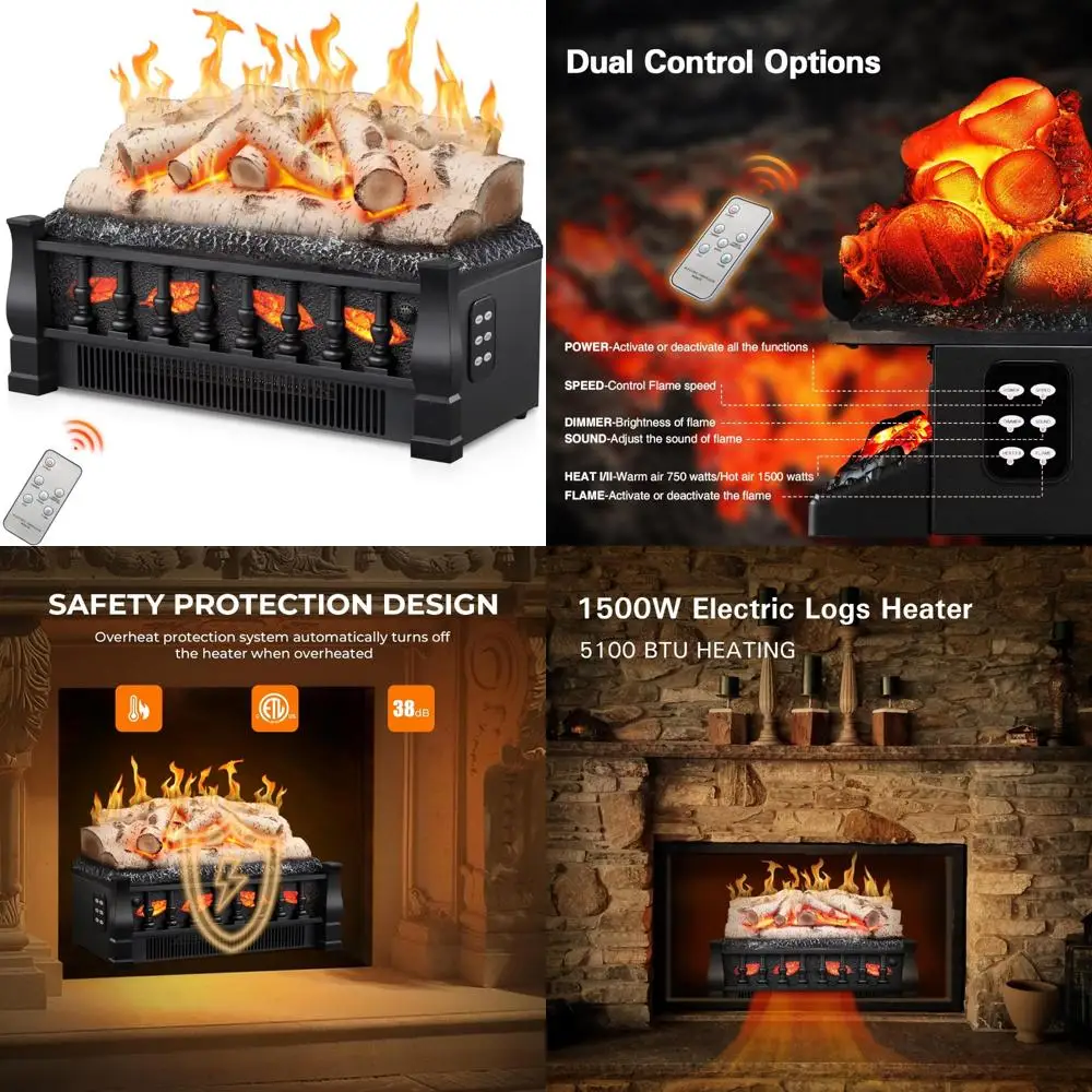 

Vintage Style Electric Fireplace Heater with Realistic Flames, Portable Freestanding Log Set for Overheated Protection and Comfo
