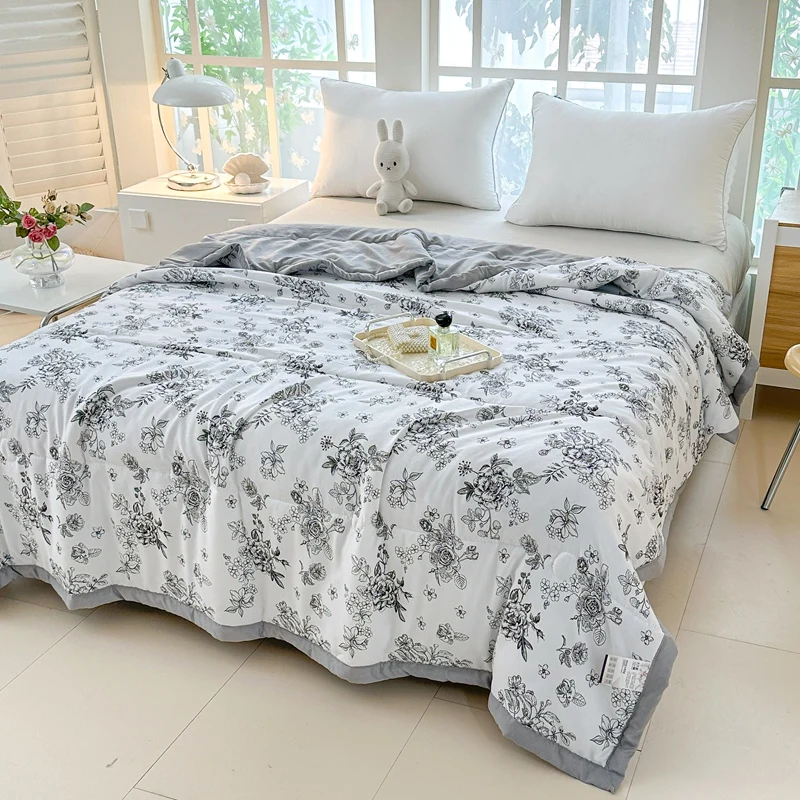 1pc 이불 for Summer Soft Quilted Comforter for Beds Single/Queen/King Size Flower Printed Summer Quilted for Double Bed 이불세트