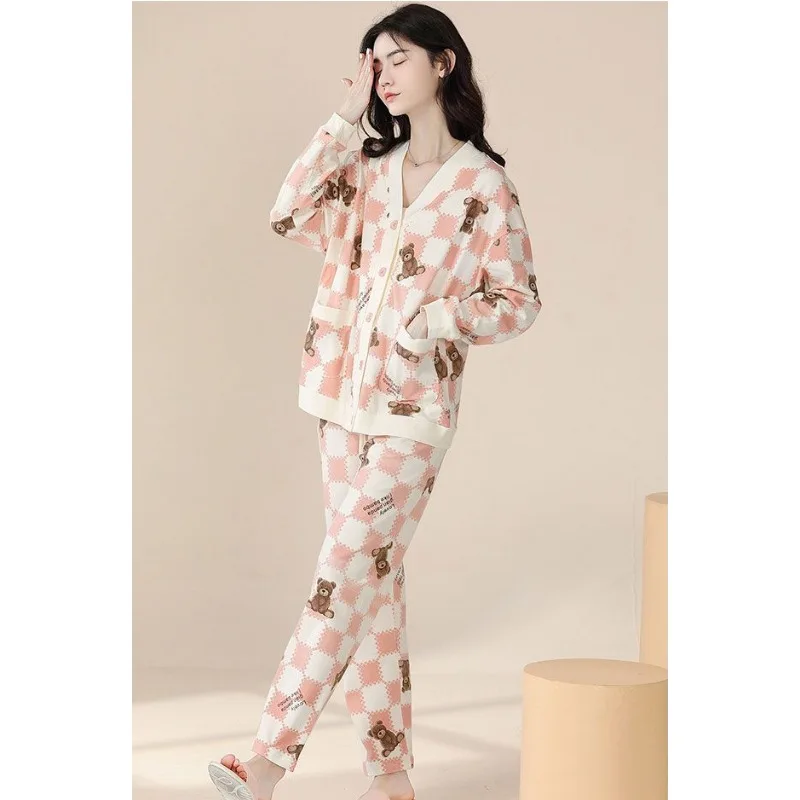 2023 primavera autunno pigiama di cotone donna Loose Leisure Loungewear studenti dolci vestiti per la casa in cotone possono essere indossati all'esterno Homewear