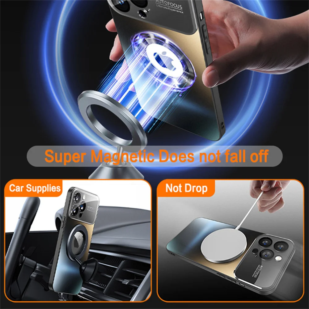 Luxury AG Matte Frosted Magnetic Phone Case For iPhone 17 16 15 11 12 13 14 Pro Max Full Lens Protection Solid Color Back Cover