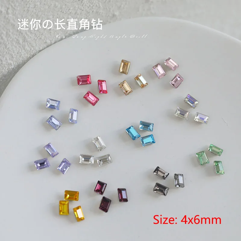 20/50Pcs Pointed Bottom 4x6mm Rectangle Nail Art Rhinestone Mini Cube Crystal Glass Stone 3D Manicure DIY Decoration Accessories