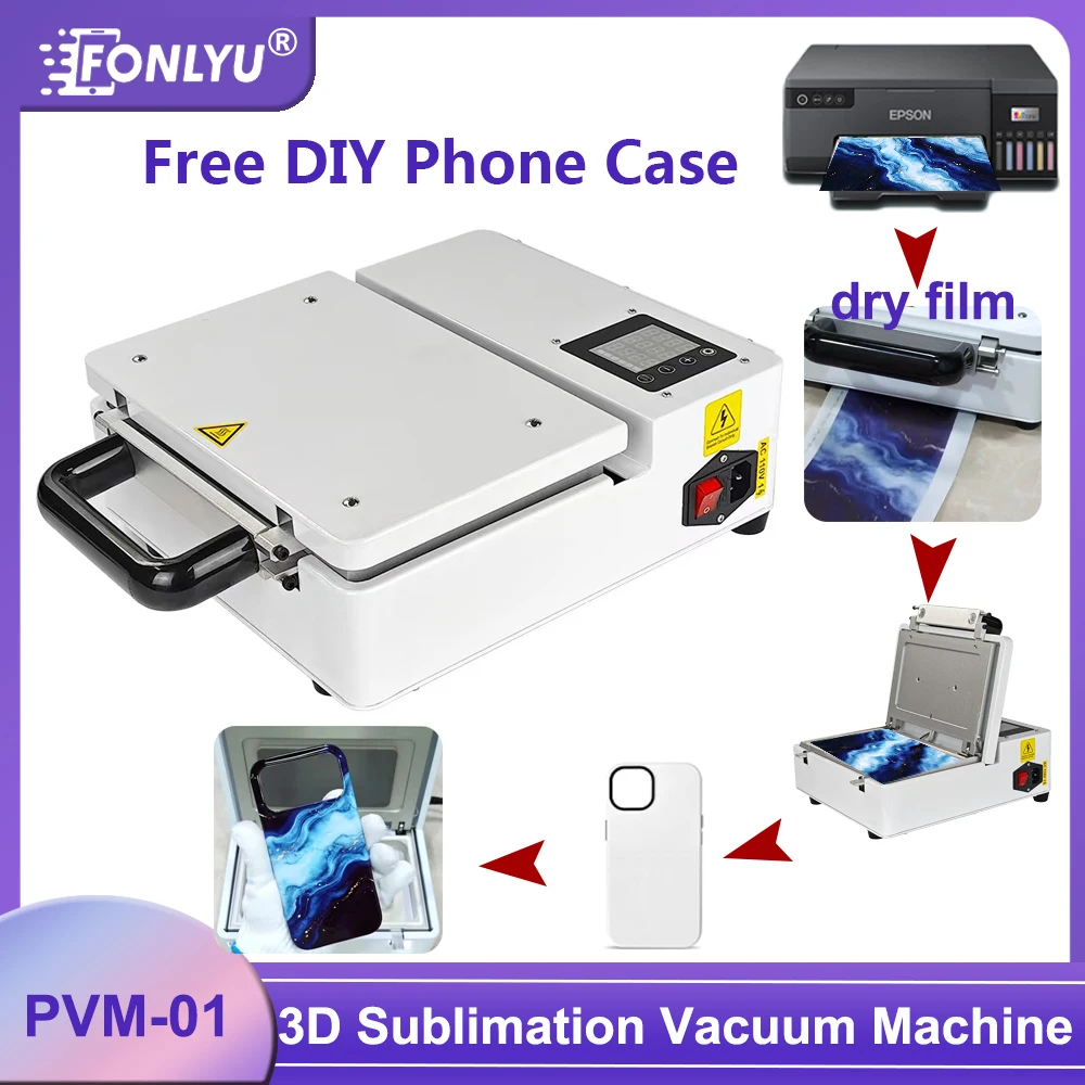 Fonlyu PVM-01 3D Sublimation Vacuum Machine for iPhone 18 17 16 Pro Max Thermal Heat Transfer Phone Cases Cover DIY Printing