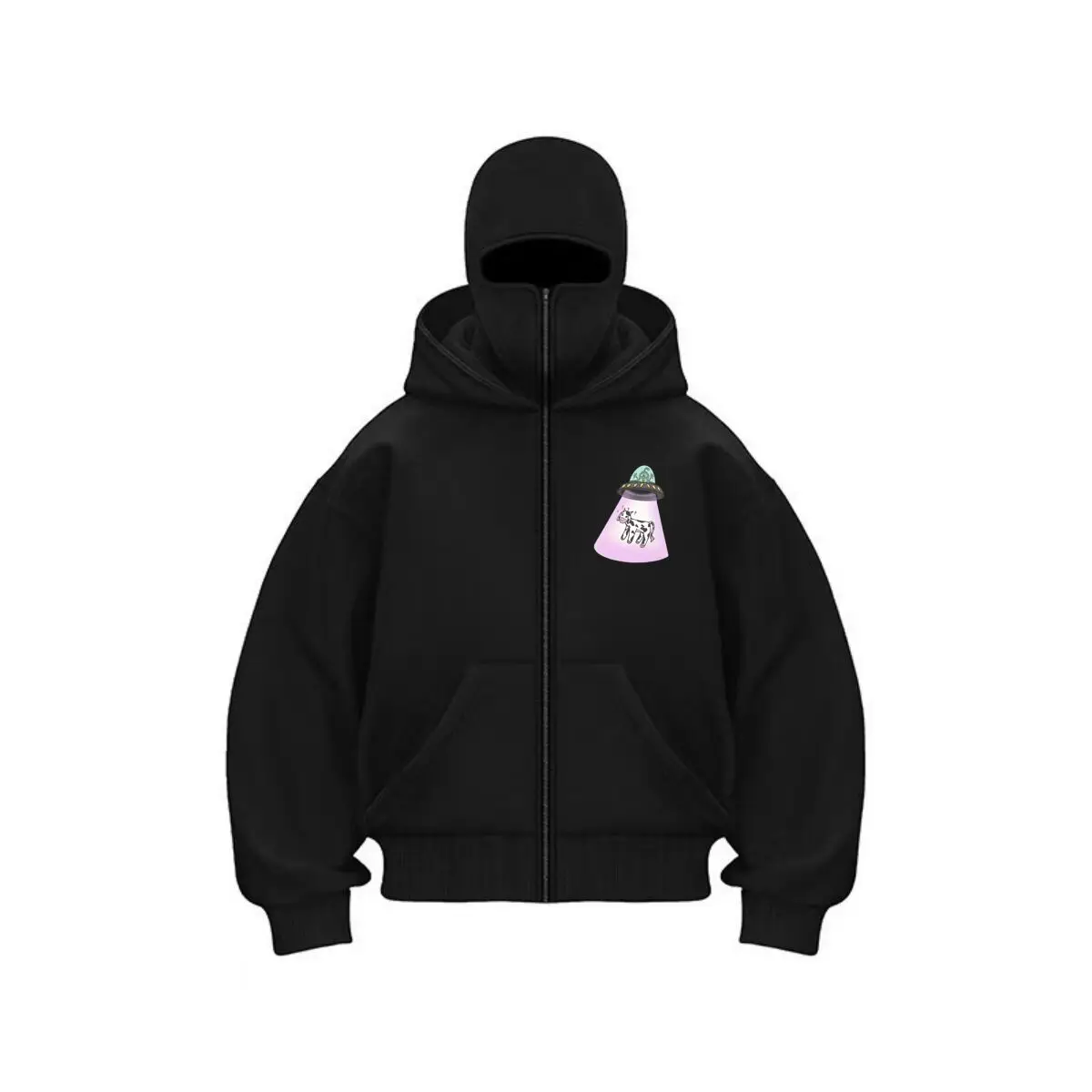 Cow being Abducted Sticker Unisex Double Hooded Fall Winter Men Clothing Masked Outfit