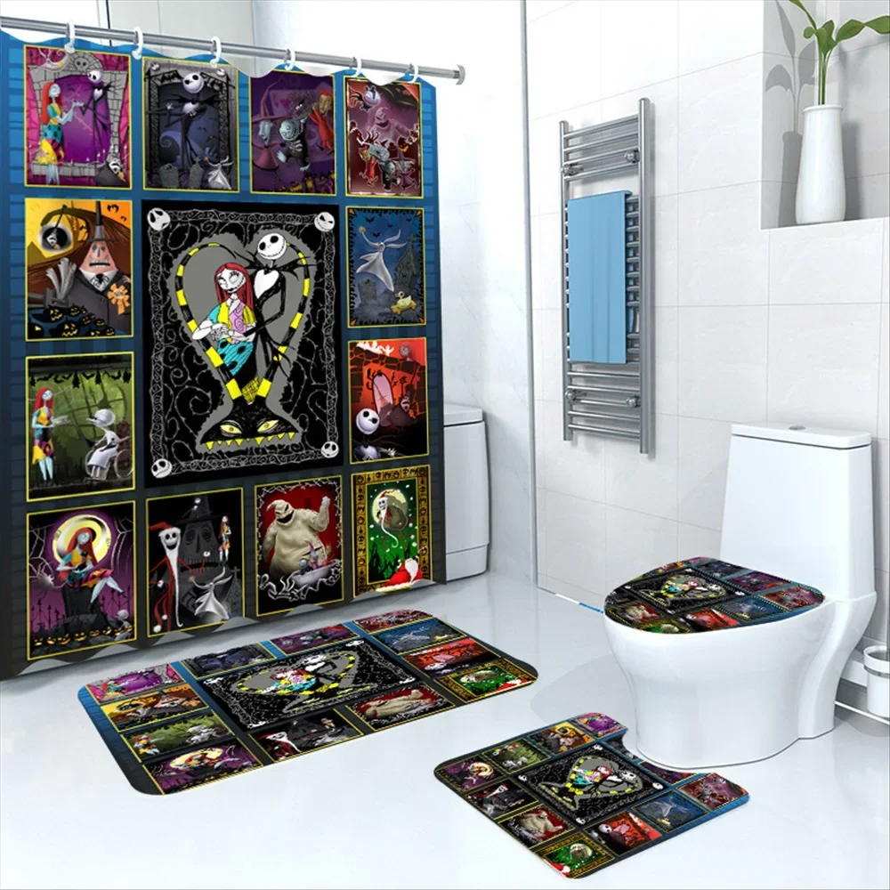 Nightmare Before Christmas Shower Curtain Sets Zombie Bride Jack Bathroom Halloween Decor for Bathroom Waterproof