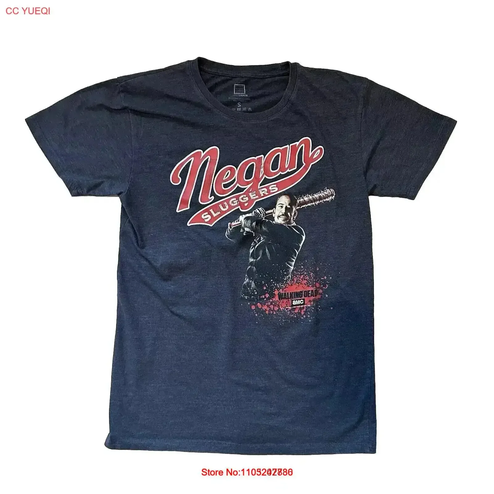 Camiseta The Walking Dead para hombre, talla pequeña, Negan Sluggers, gris oscuro, Loot Crate, estilo vintage, lavado, streetwear, suave, transpirable, con gráfico