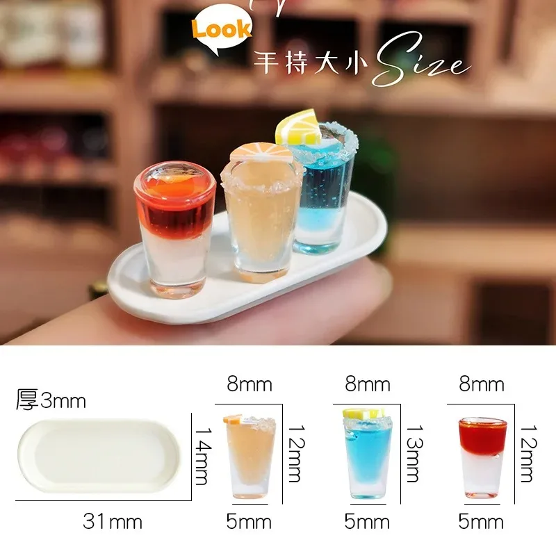4Pcs Set 1:12 Scale Dollhouse Mini Cocktails with Tray Beverage Model Micro Scene DIY Decor Accessories
