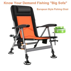 Fishing Chair Outdoor Beach Chair Foldable Recliner four-leg Adjustable Portable European Style Multi-function Chair Orange