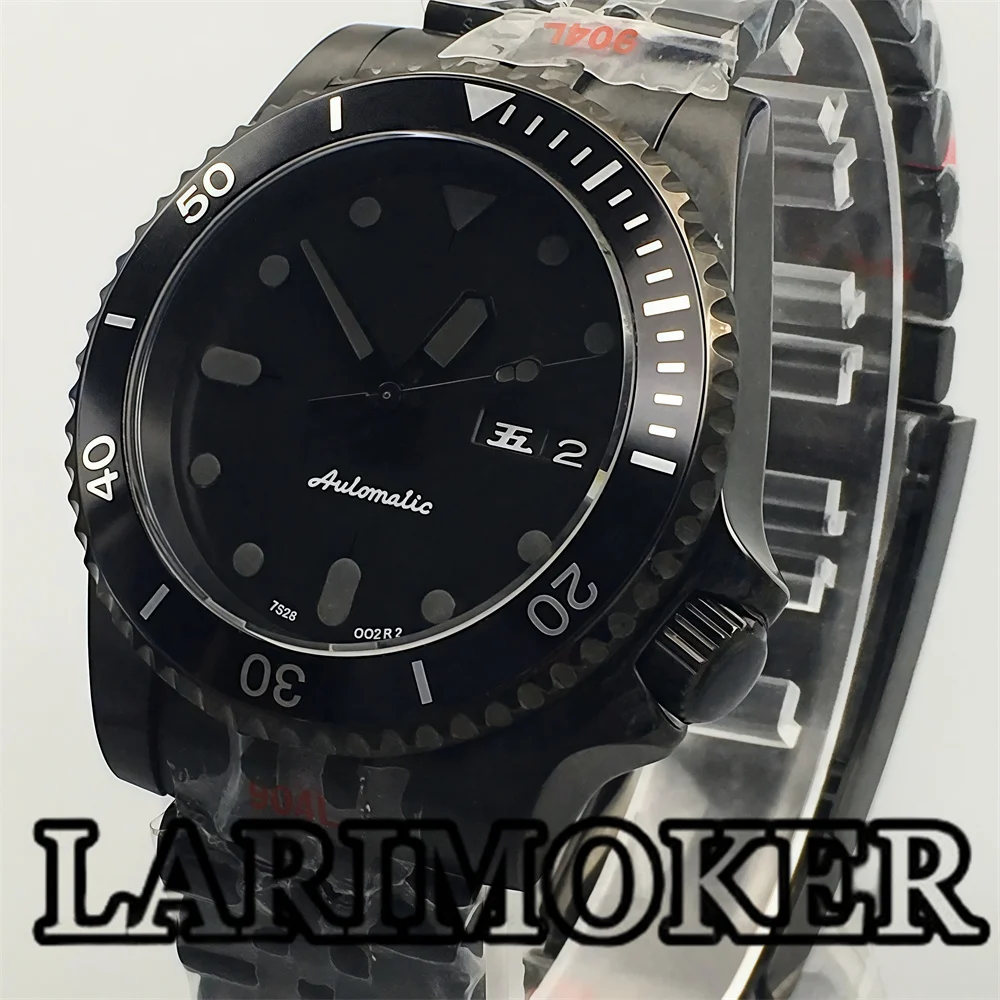 LARIMOKER 40mm NH36 movimento relógio mecânico masculino função de exibição de dia todo mostrador preto caixa PVD extremidade curvada à prova d'água