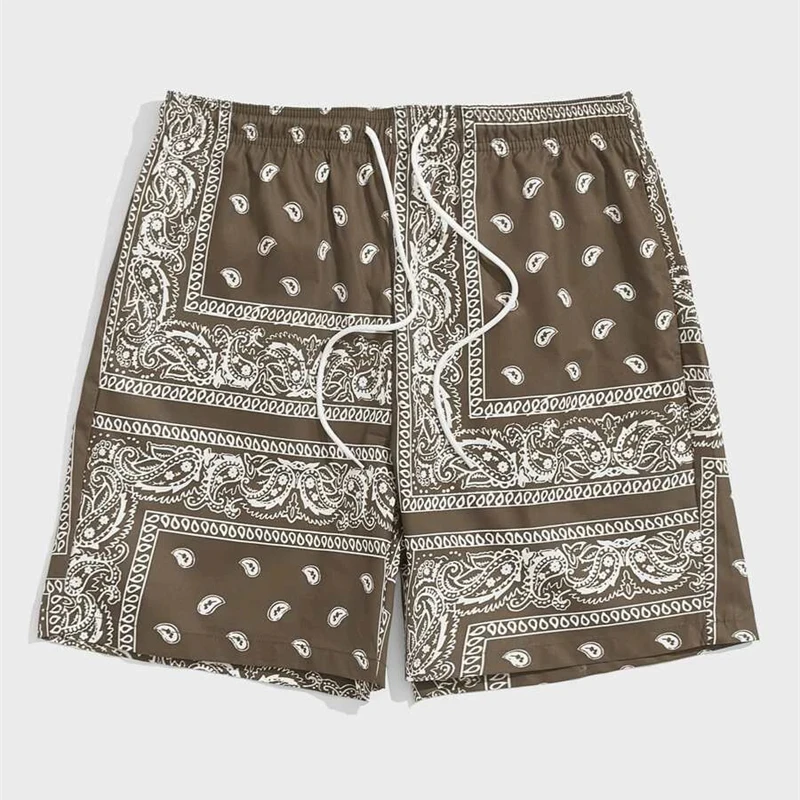 Classic Perris Pattern Beach Short For Men Retro Print Drawstring Board Shorts Sea Vacation Casual Fashion Hawaii Swim Trunks