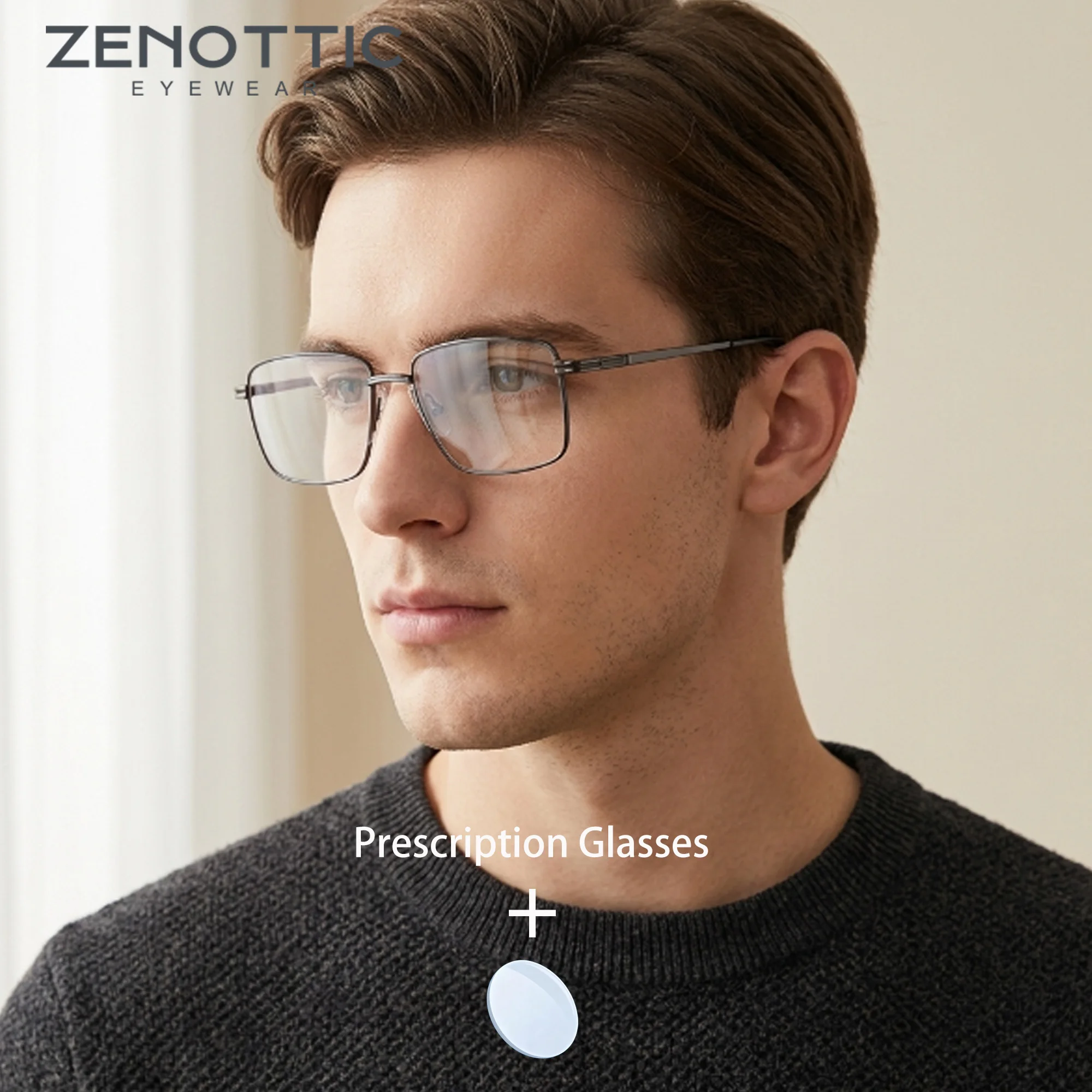 ZENOTTIC – lunettes de vue carrées en métal pour hommes, taille M, verres progressifs varifocaux photochromiques pour myopie