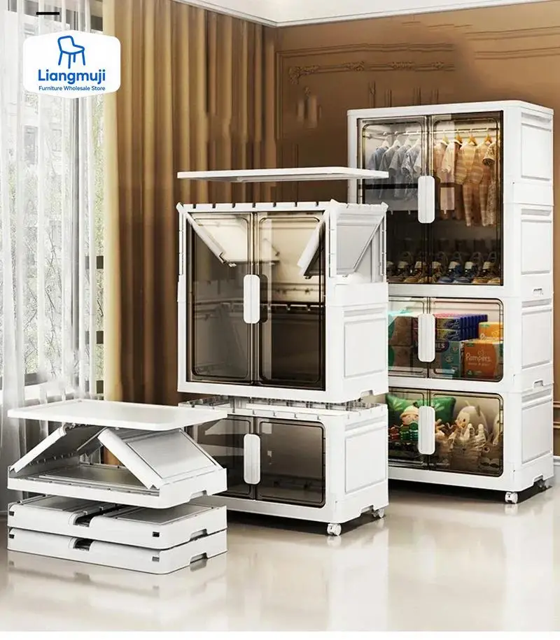 

Wardrobe Clothes Organizer Foldable Organizer Cupboard Movable Storage Cabinets for Home Use Clothing Containers Bin with Wheels