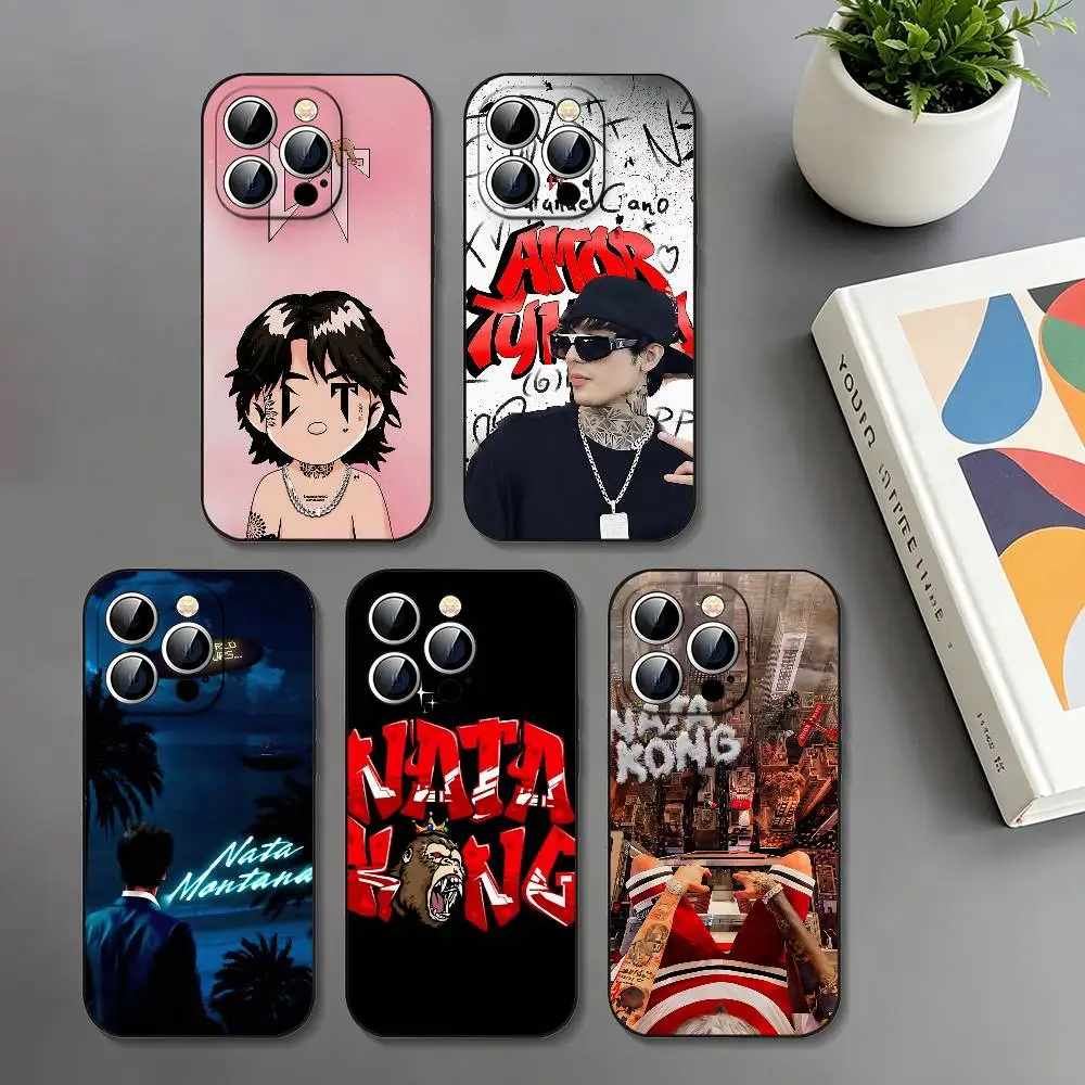 Funda Protectora Delgada Negra Resistente a Impactos para Teléfono, Marca Singer N-Natanael C-Cano, Compatible con iPhone 17, 16, 15, 14, 13, 12, 11, X, XR, XS Max, Pro Max, Plus, Mini