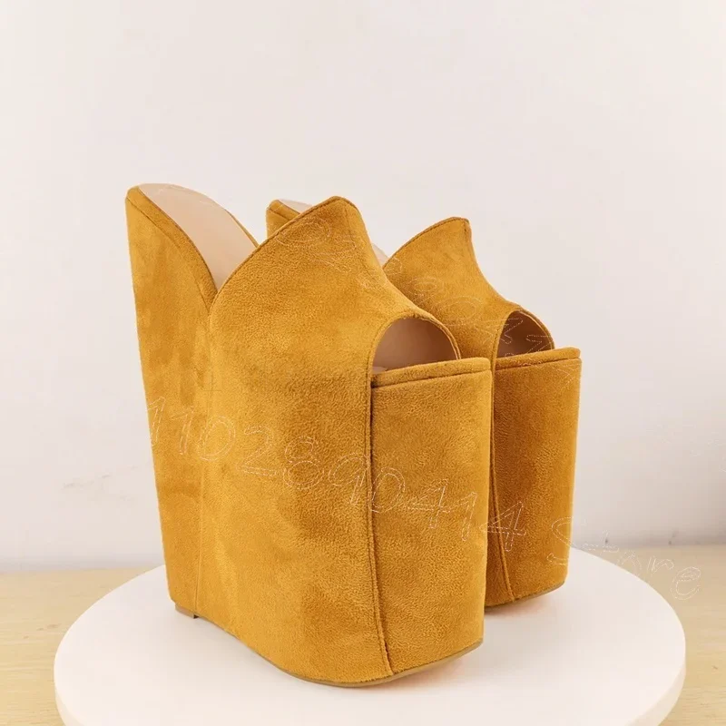 

Brown Supper High Wedges Heel Platform Slippers Slip On Women Shoes Peep Toe New Fashion Party Banquet 2025 Zapatos Para Mujere