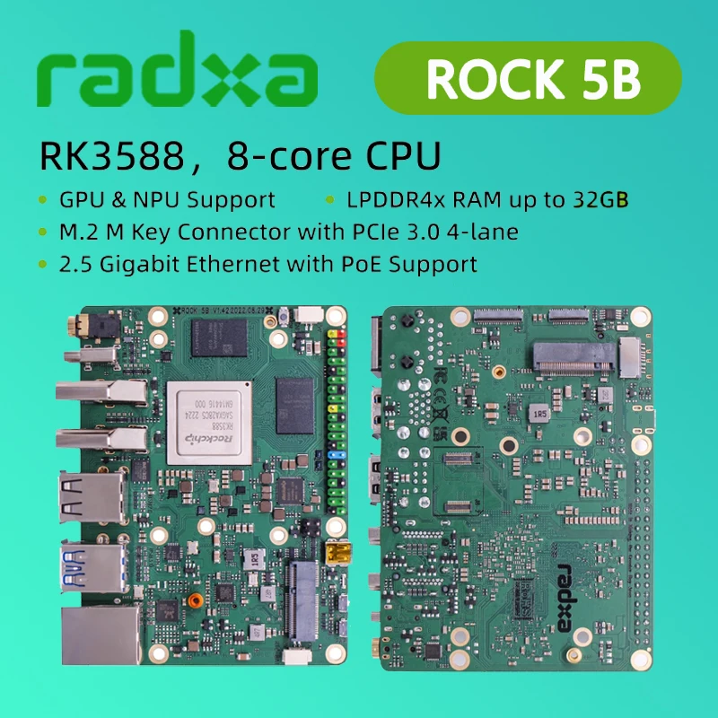 

Radxa ROCK 5B RK3588 Rockchip 8-ядерный процессор SBC, HDMI с выходом 8K, разъем M.2 M Key с PCIe 3.0, одноплатный 4/8/16/32 ГБ