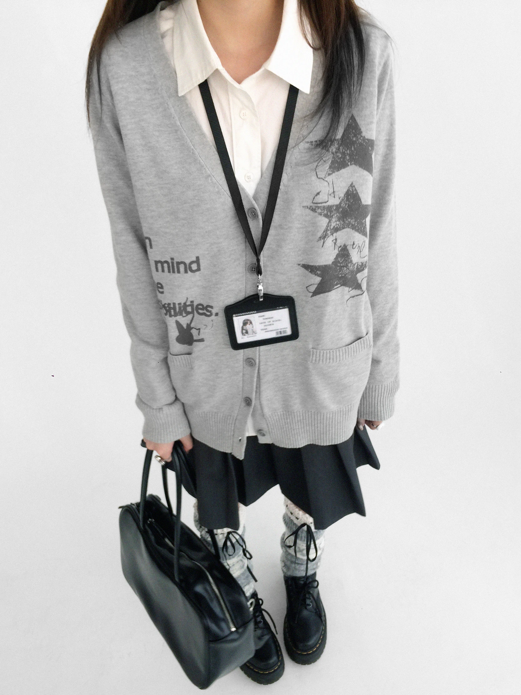 

Innood Star Print Knitted Long Sve V-Ne Sweater Cardigan Thin Outerwear Jk Sle Loose Fit Cotton Autumn Faion