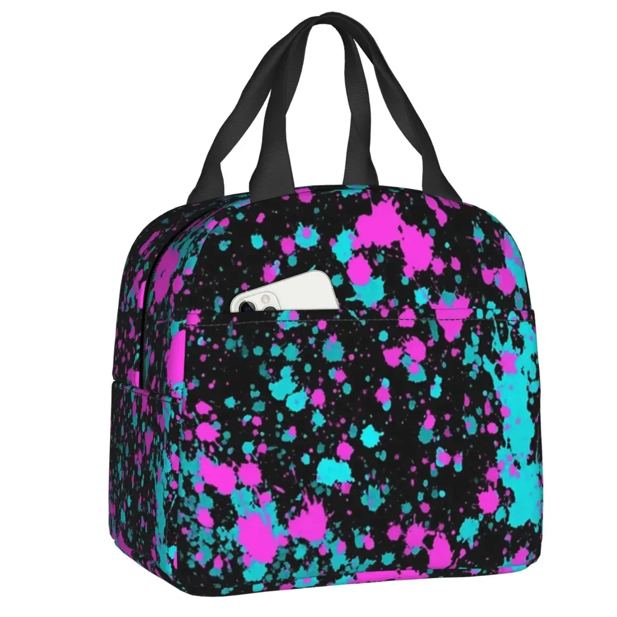 Colorful Neon Paint Splatters Insulated Lunch Bag for Outdoor Picnic Artist Graffiti Art Thermal Cooler Bento Box Women Kids