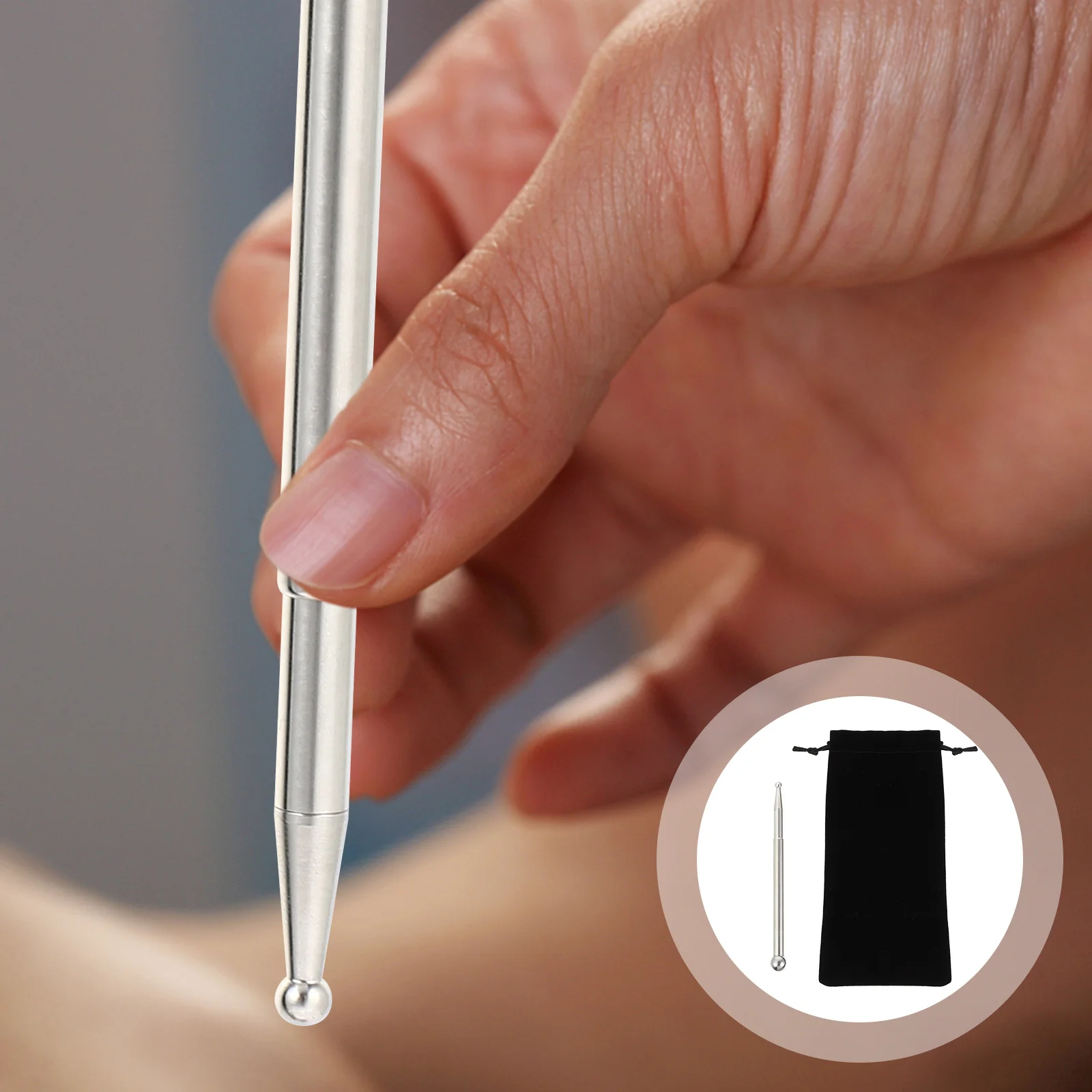 

1 комплект, прижимная палочка для акупунктурных точек, инструмент для массажа лица из нержавеющей стали, портативная нескользящая ручка для лица, шеи, мышц тела