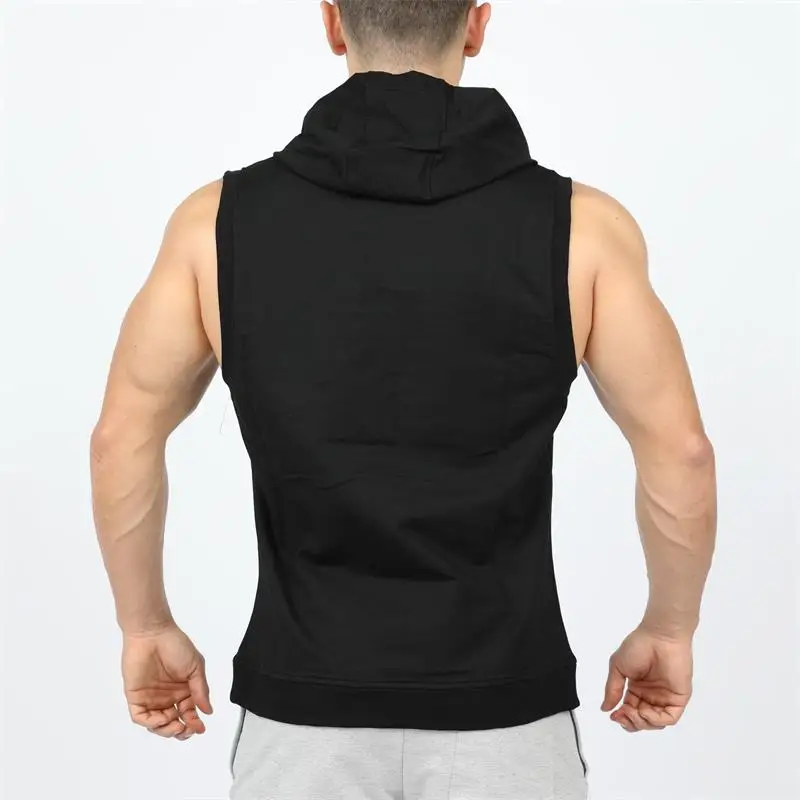 Men Vest Sleeveless Shirts Tank Tops with Hoodie Workout GYM Muscle Shirt Waistcoat Fitness Men Clothing