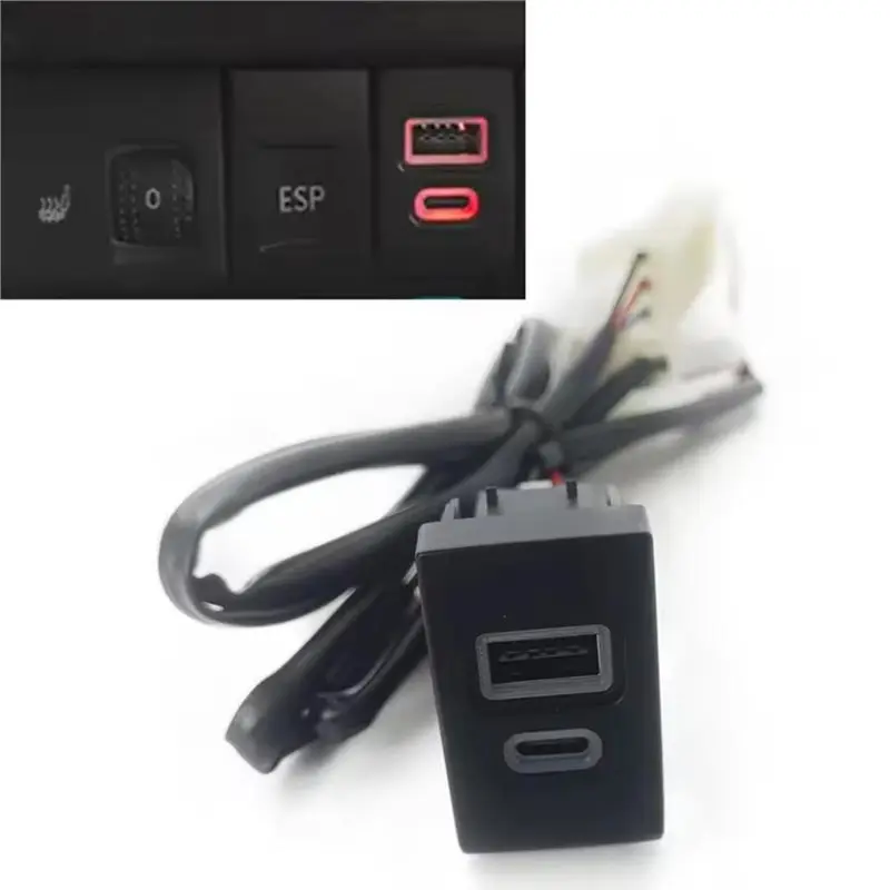 Fast Power Charging Adapter Red LED Dual QC3.0 USB C PD For VW Beetle Car Socket- Accessories