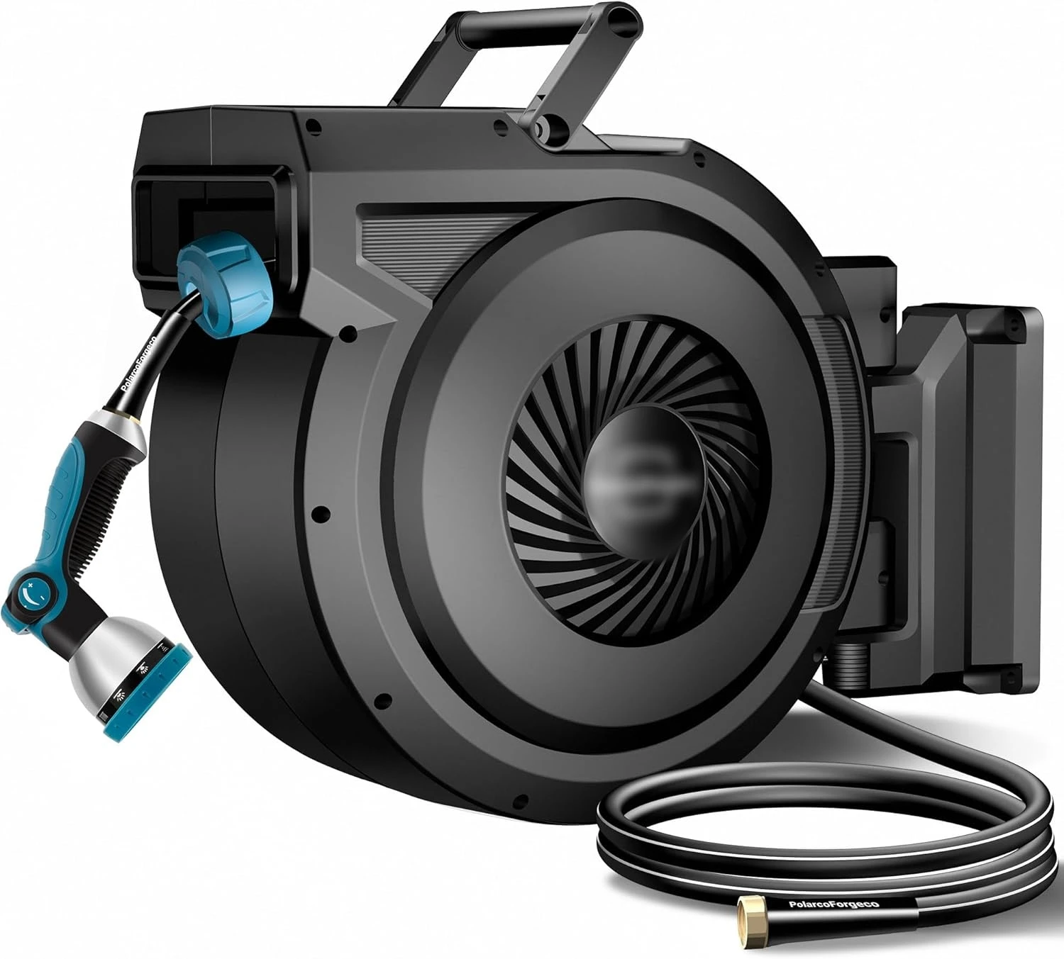 Retractable Garden Hose Reel - 5/8 Inch X  With 10 Pattern Nozzle   Any Length Lock, Heavy Duty Water Hose Supports Automatic