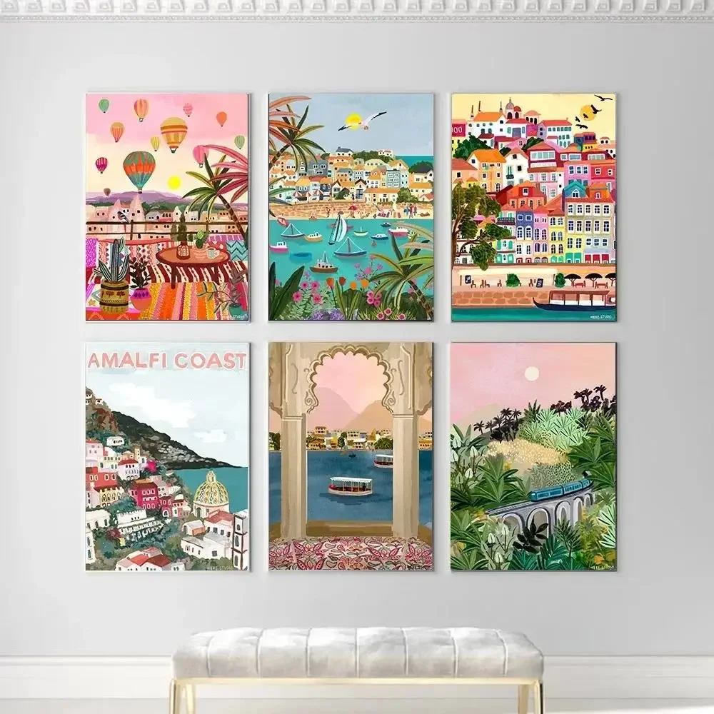 Turky Modern Morocco Painting Wall Pictures Amalfi Coast Landscape for Living