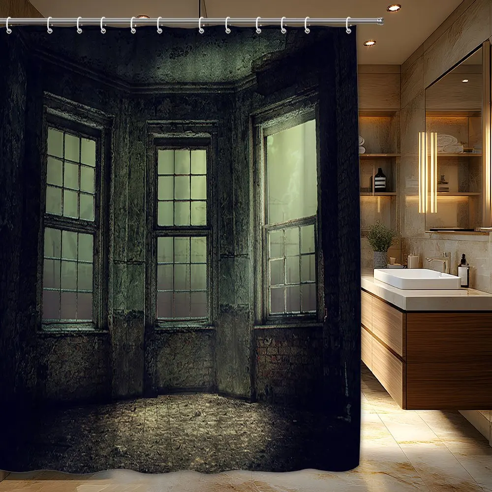 Luxury Gothic Window Shower Curtain Polyester Liner Dark Vintage Industrial Bathroom Decor Steampunk Style Curtain