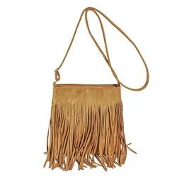 Ladies Tassels Crossbody Bag Boho Scrub Leather Single Shoulder Bag With Fringed Leisure Sense Daily Working Travel Tote Pouch