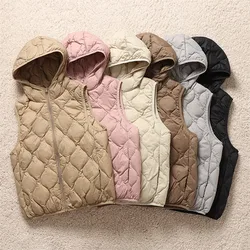 Chaqueta sin mangas con capucha para mujer, chaleco ultraligero de plumón, ajustado, estilo coreano, novedad de 2024