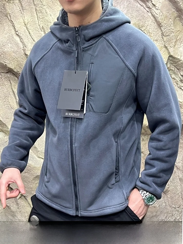 

Thiened Outdoor Winter Jaet for Men with Hood Heating Function Orlon Material Stand Fit Long Sve Zipper Closure Cas...