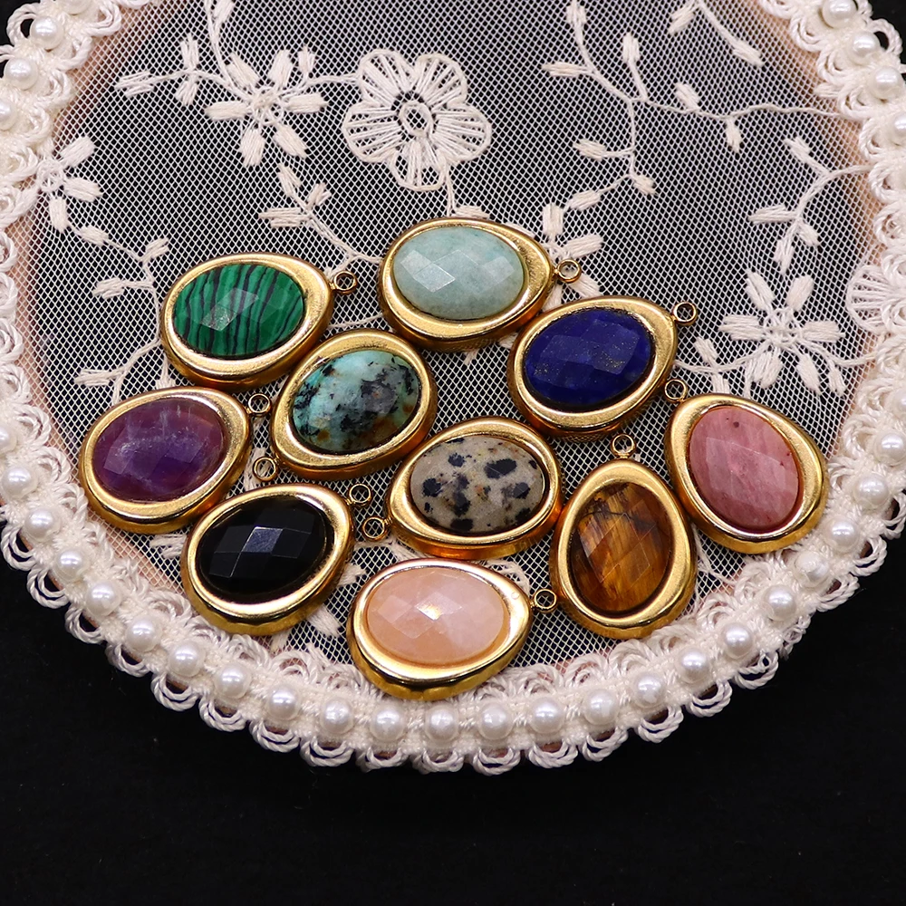 

Oval-shaped Natural Amethyst Malachite Stone Wrapped in Copper Edges Perforated Pendant Used for DIY Necklaces Bracelets