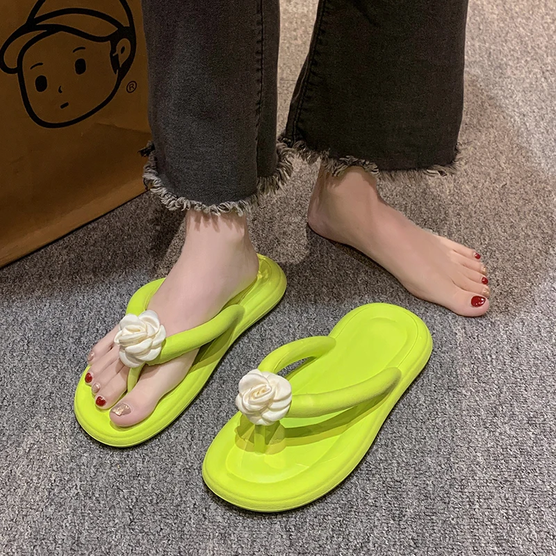 Fashion Pearl Soft Flip Flops for Women 2024 Summer Clip Toe Platform Pillow Slides Sandals Woman Light Non Slip Beach Slippers