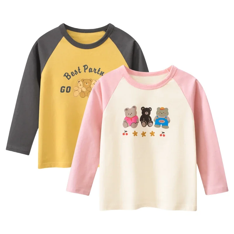 

Kids Long-sleeved T-shirt Girls Cartoon Bear Bottoming Shirt Top Spring and Autumn 2025 Fashion Children's Clothing