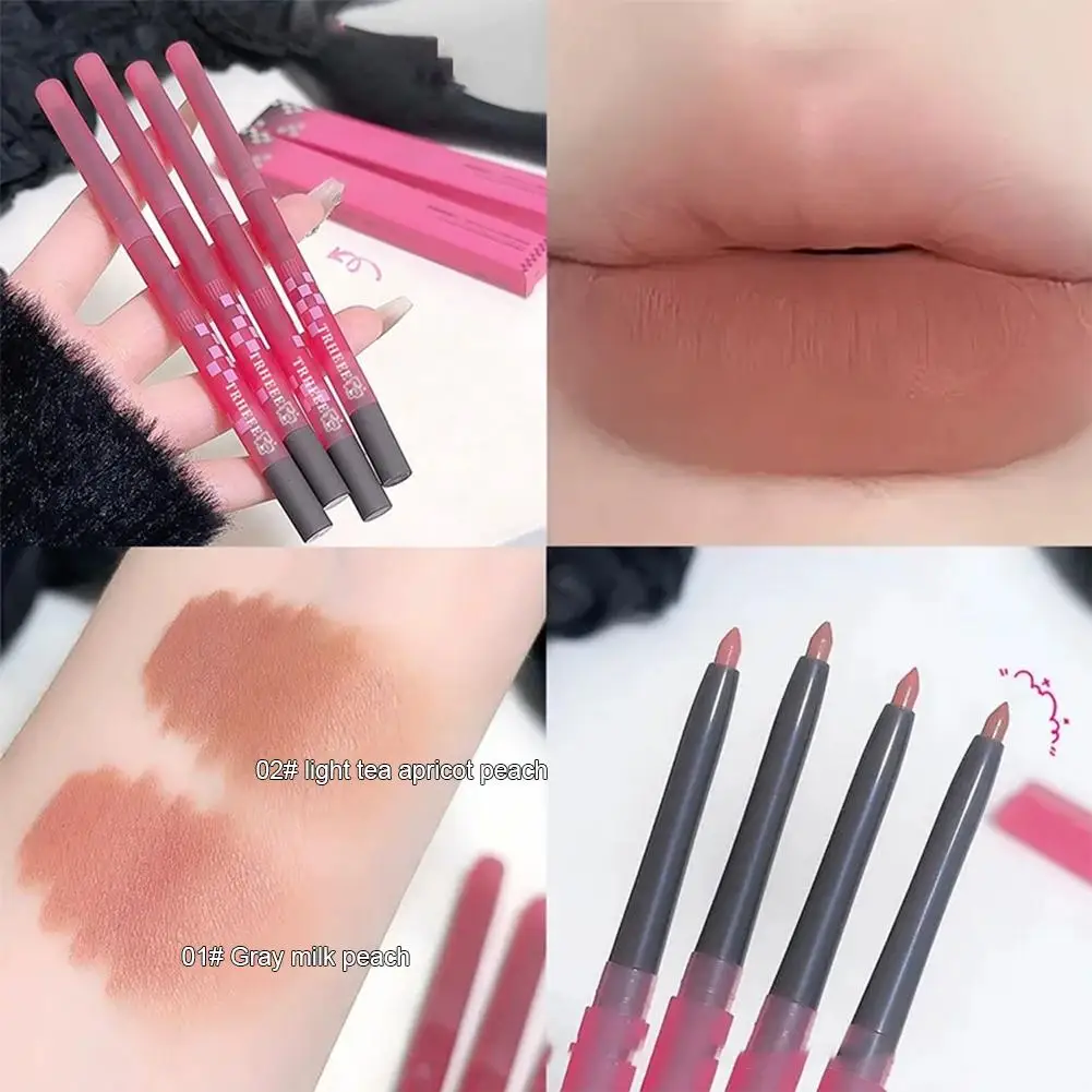Matita per labbra con pennello Matita per labbra 3D impermeabile Rossetto al latte Contouring Trucco Penna rimpolpante Tinta pesca S0R4