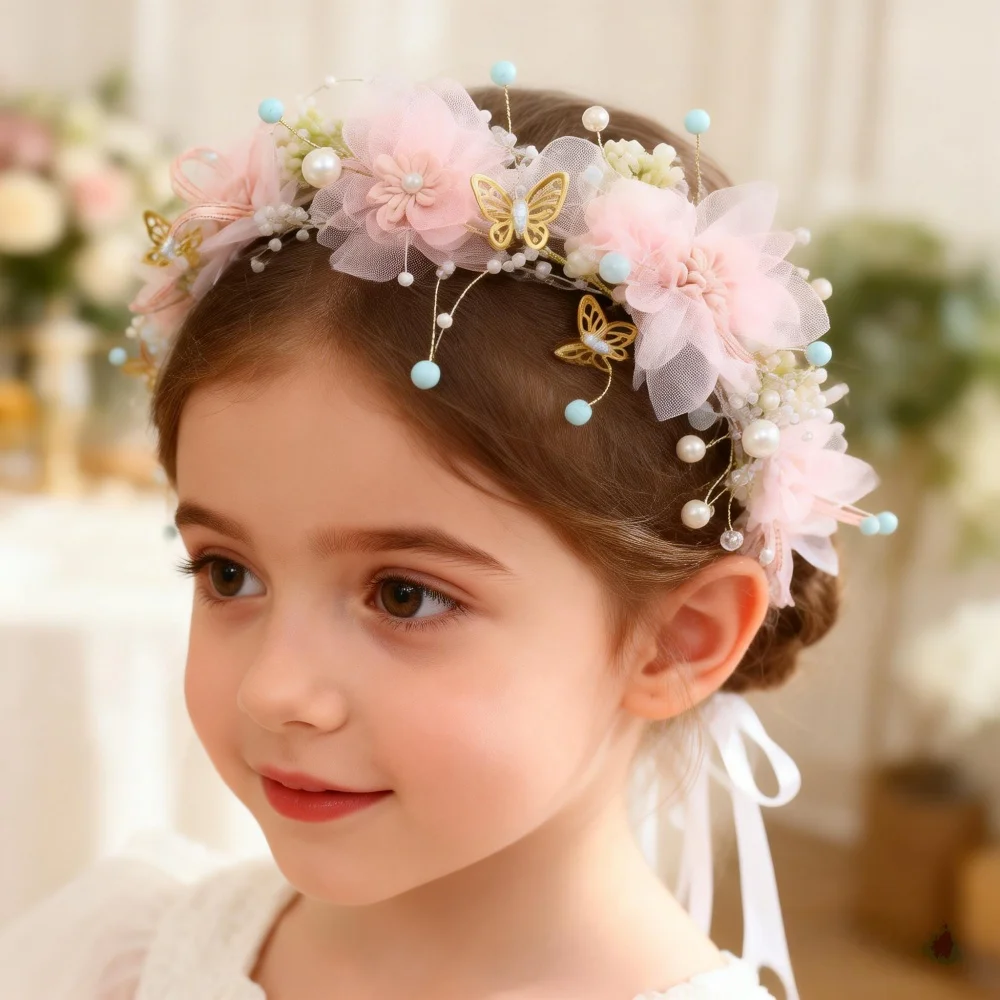 1 Pack Floral Ribbon Children's Headband, Sweet Style, Flower Girl Wedding / Birthday Party / Photo Shoot / Holiday Performance