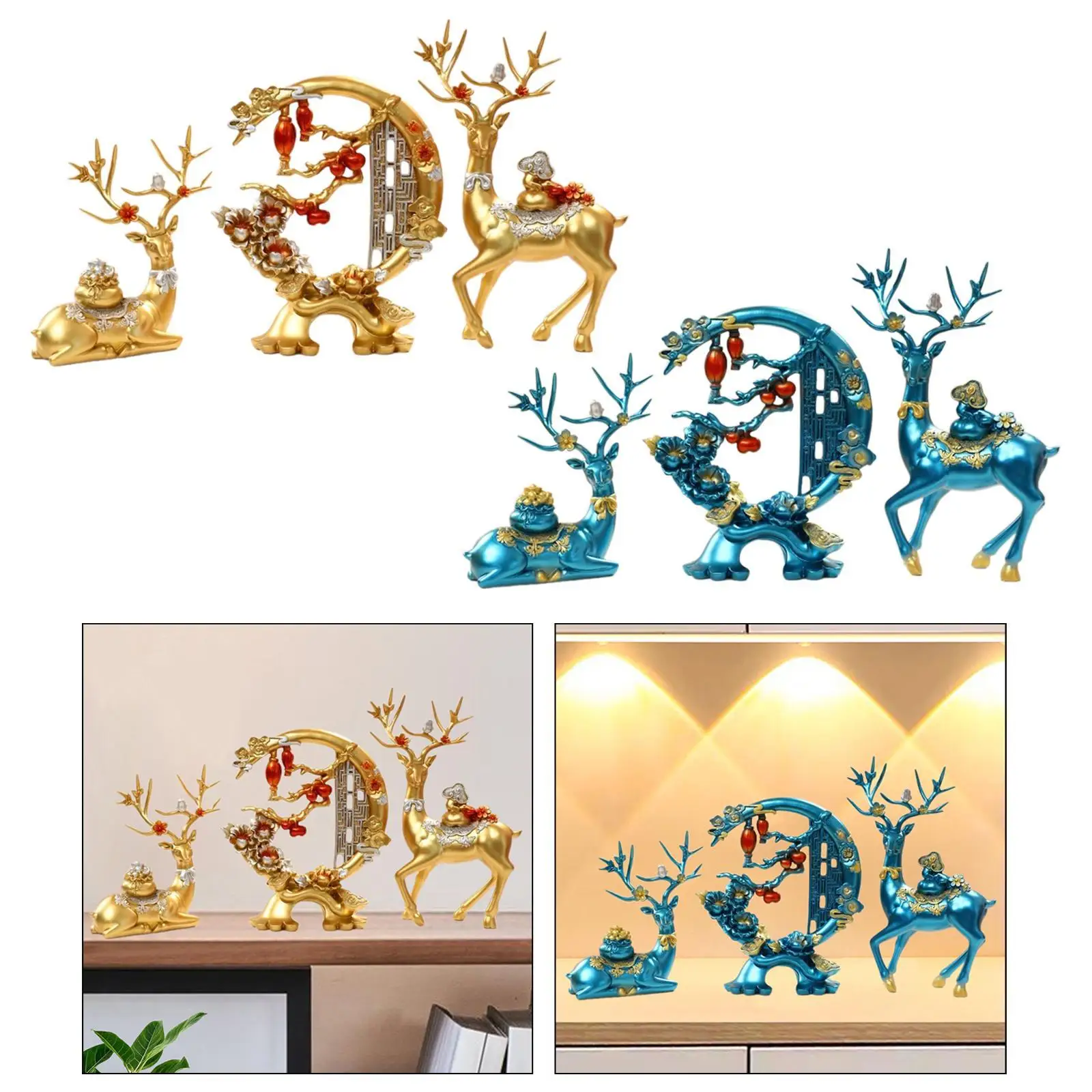 3Pcs Deer Statue Animal Figurines Decorative Deer Resin Sculpture Deer Figurines for Bedroom Living Room Table Cabinet Bookcase