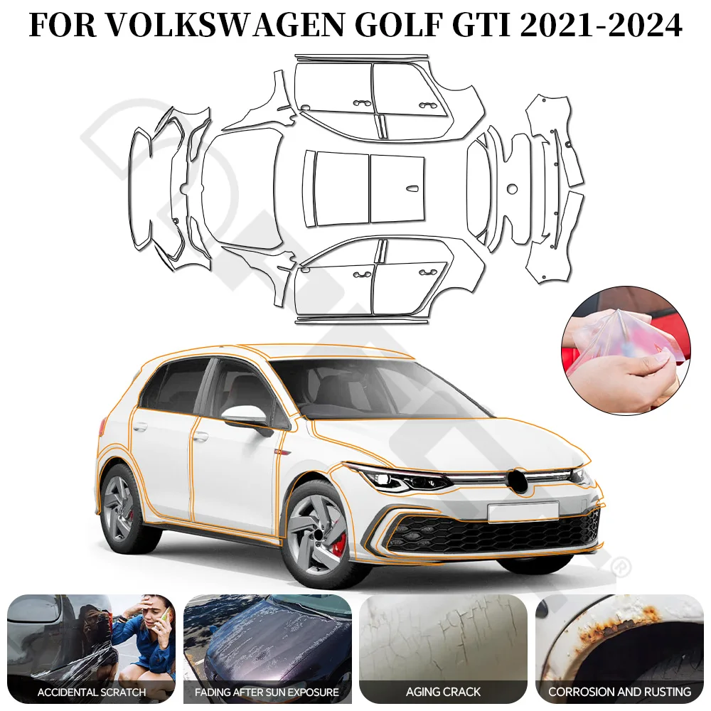 

For Volkswagen GOLF GTI 2021-2024 PPF Car Film 9Mil Pre-Cut Paint Protection Film TPU Invisible Anti-scratch Resistant Cover