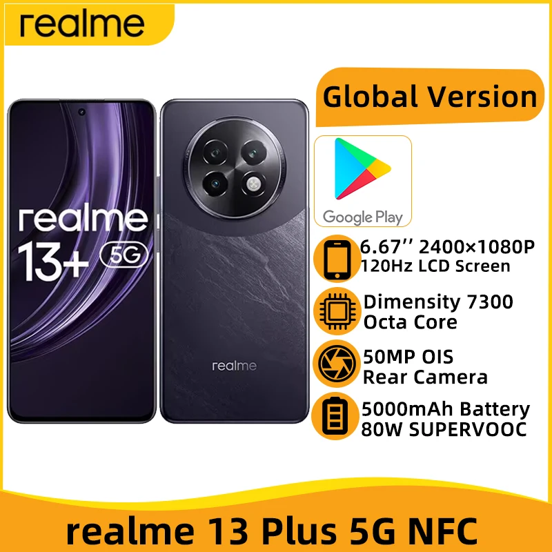 Global Version realme 13 Plus 5G NFC Dimensity 7300 Smartphone 6.67