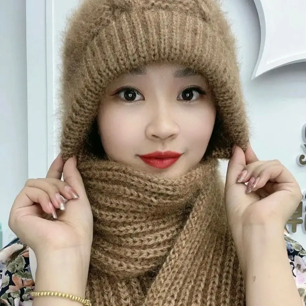 Winter Ear Protection Knitted Skullies Hat Scarf Set Windproof Cross Women Hooded Scarf Soft Neck Warmer Neckerchief All-match