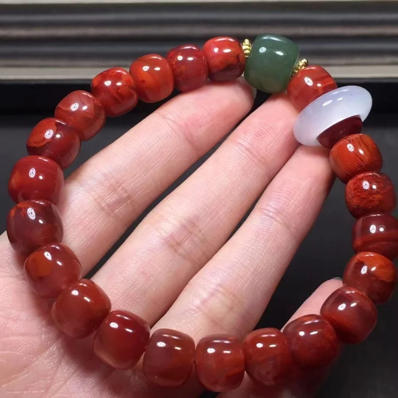 Natural South Hongchuan Material Old-Styled Bead Single Ring Bracelet Jade Moisturizing Match Jasper Flexible Ring