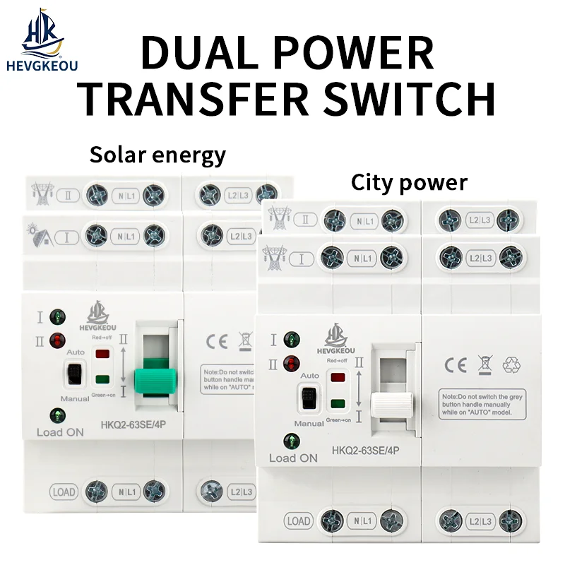 63A 4P Solar ATS, Automatic Transfer Switch for PV & Mains Power | 400V DIN Rail Mount Uninterrupted Changeover/Selector Switch