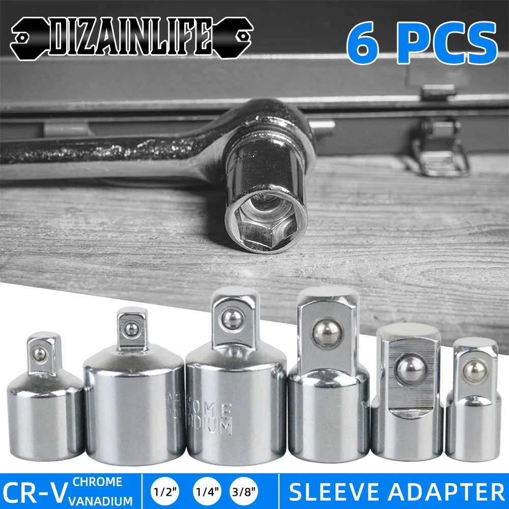 

6pcs Socket Adapter Ratchet Wrench Converter Chrome Vanadium Sleeve Drive Head 1/2 3/8 1/4 Socket Converter Transform Joint