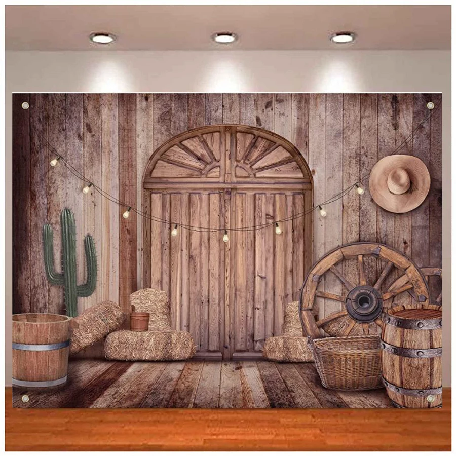 

Photography Backdrop Western Cowboy Birthday Party Decorations Rustic Background Banner Props Barn Farm Wild West Party Supplies