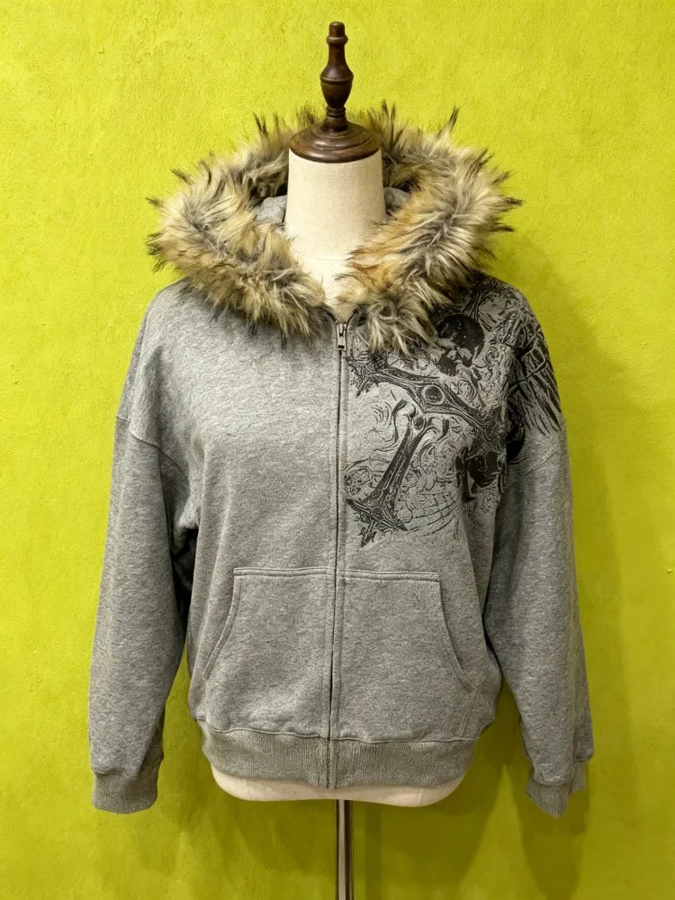 

Винтажные толстовки из искусственного меха, женские повседневные толстовки с принтом на молнии Y2k, осень 2022, шикарные готические толстовки с длинными рукавами в стиле ретро