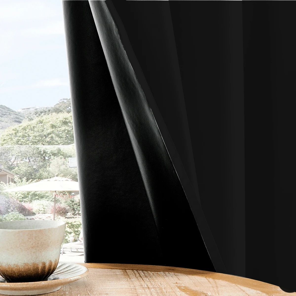 1Pc Solid Color Loop-Style 100% Blackout Curtains, Black Lining, Lightweight, Washable, Suitable for All Seasons, for Bedroom, Living Room, Office, Study, Terrace