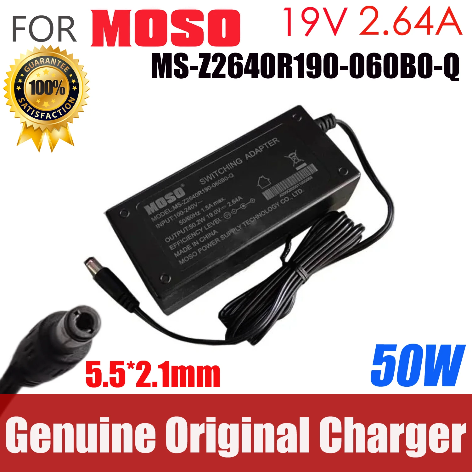Original Moso Switching AC Adapter Charger 19V 2.64A 50W 5.5x2.1mm MS-Z2640R190-060B0-Q Power Supply