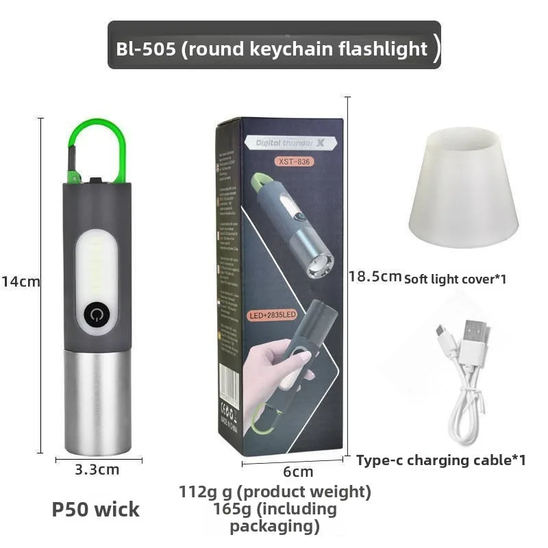 ベストセラー キーホルダー ライト P50 超明るい懐中電灯 – 充電式、ポータブル ミニランプ、キャンプ用の白色レーザー付き