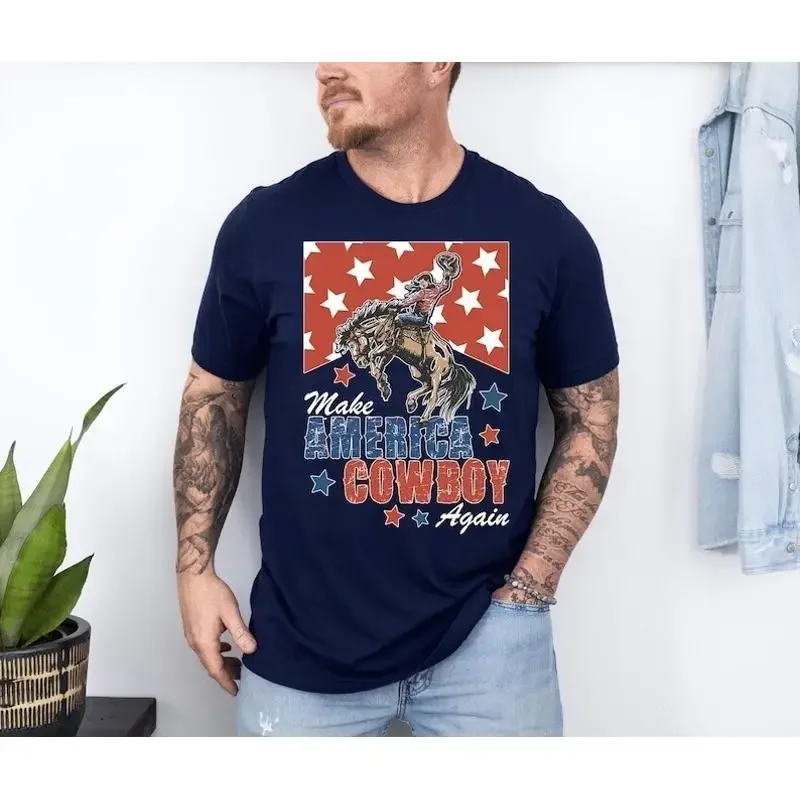 Make America Cowboy Again T Shirt Popular 4Th Of July Trending Western