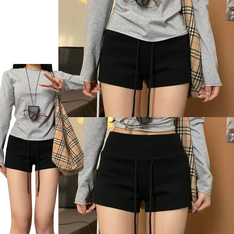 Bla Retro Dstring Pantaloni sportivi slim fit Donna Estate 2025 Nuovi pantaloni Sle Hot ort Pantaloni casual a gamba dritta a vita alta